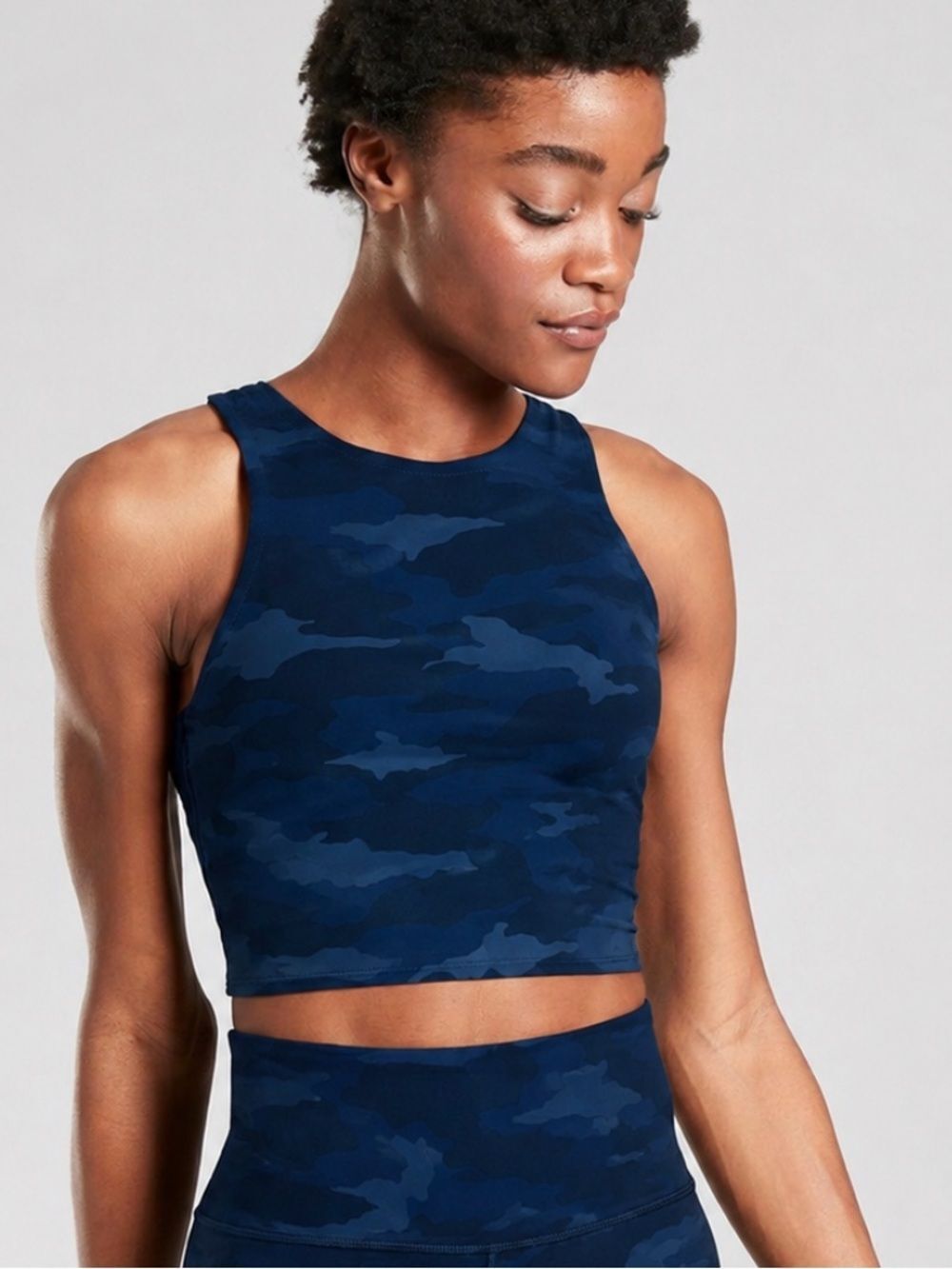 Athleta Conscious Blue Camo Crop Tank Top Women’s Small
